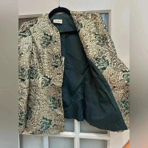 Vintage Neiman Marcus Gold Metallic Shimmer Rose 80’s Rock Glam Blazer Size 8 M - Picture 6 of 16